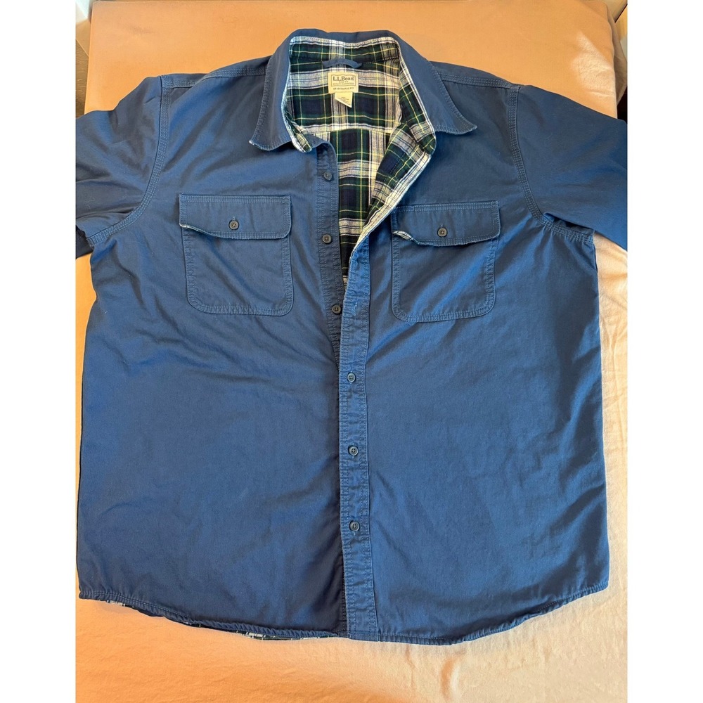 LL Bean Mens Blue Scotch Plaid Lined Work Shirt Jacket XL Regular Flannel Button - Picture 4 of 14